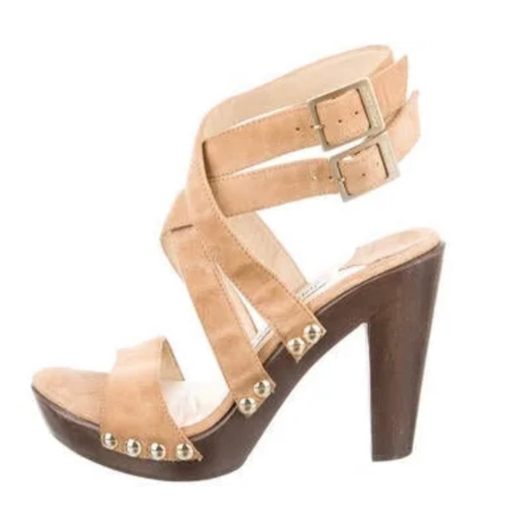 Jimmy Choo Tan Suede Strappy platform Sandals, Size 37, Never Worn